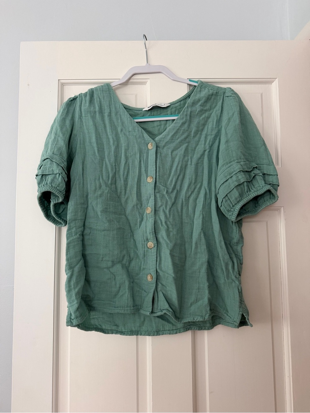 Sonoma Seafoam Green Button-Front Short Sleeve Blouse